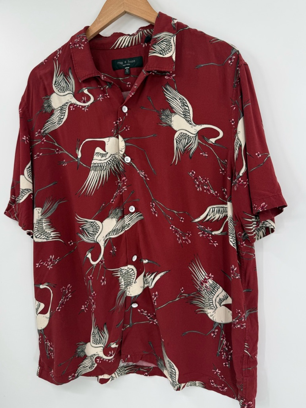 Rag & Bone Avery Vacation Camp Shirt | Red Crane | XL